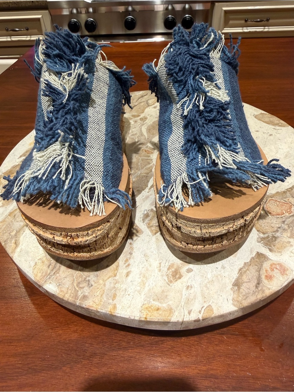 Chloé Woven Fringe Cork Platform Wedge Sandals 35.5 NWOT
